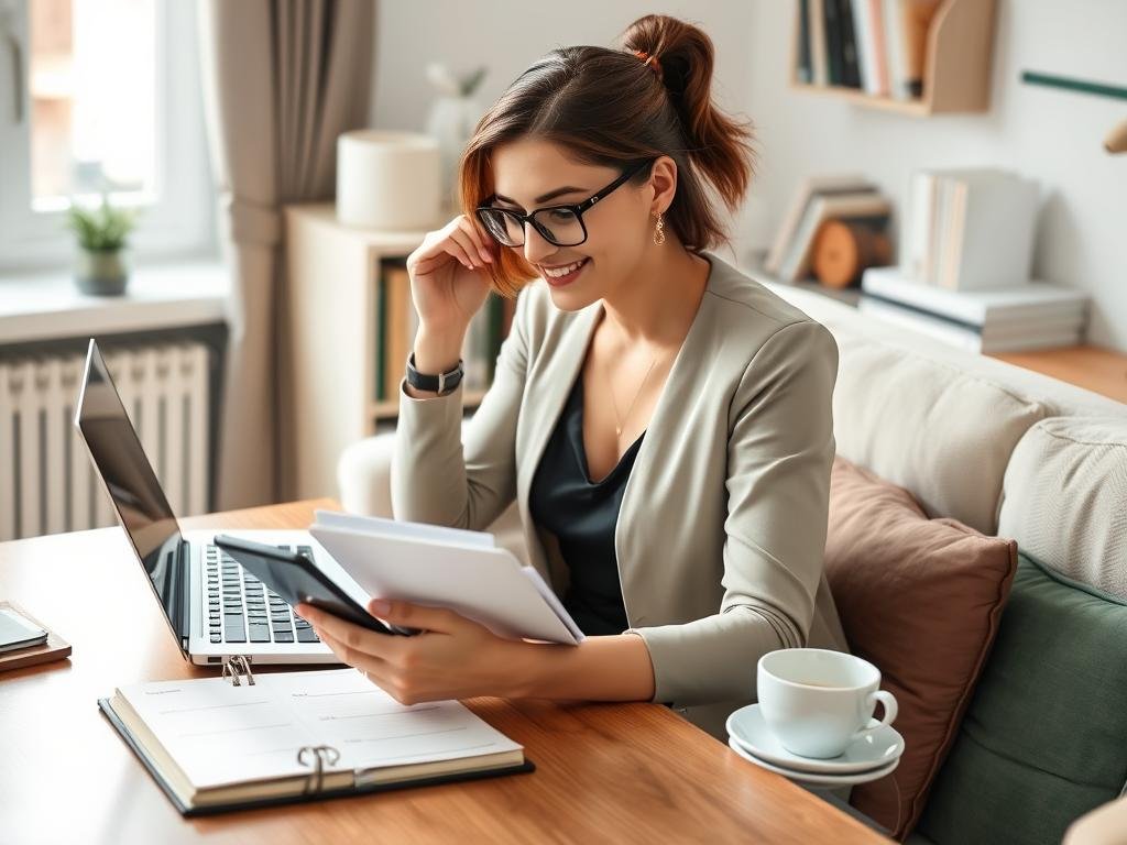 Assistente virtuale che lavora da casa con computer e telefono
