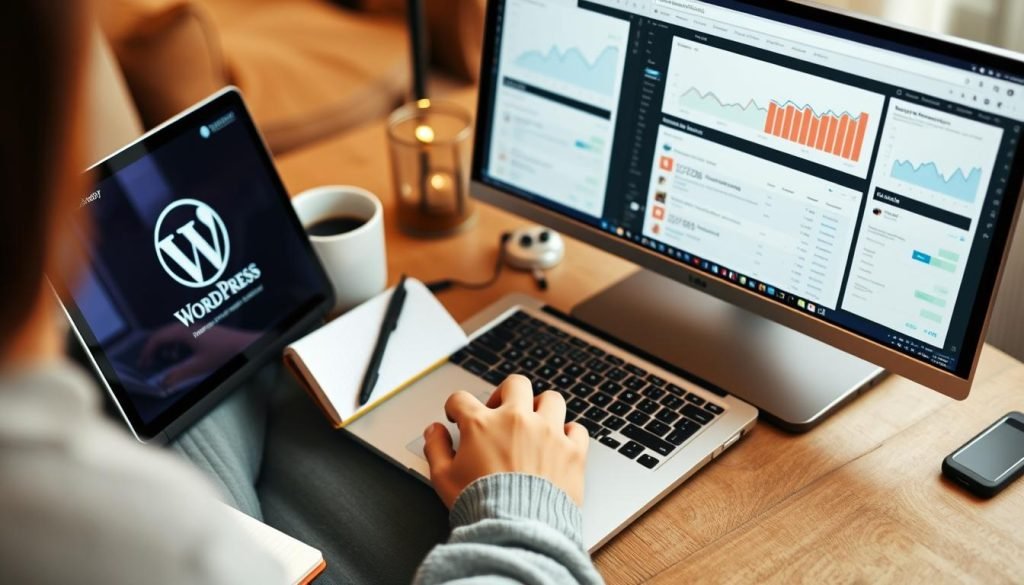 Blogger che scrive contenuti per il suo sito web