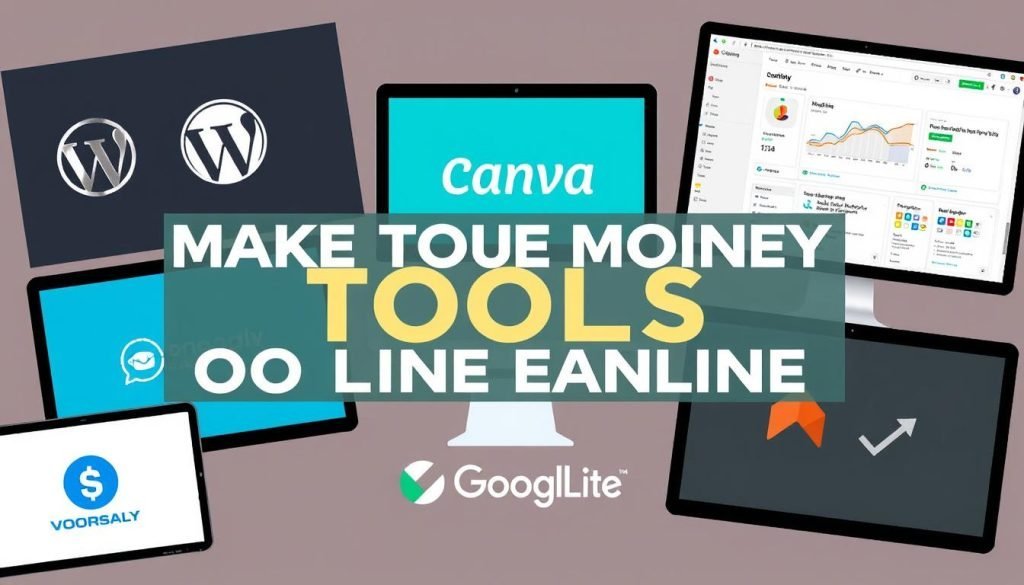 Collage di strumenti digitali per guadagnare online