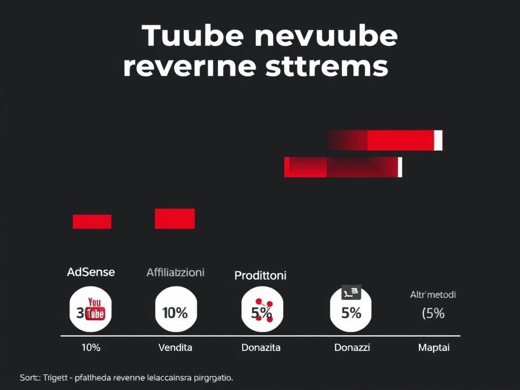 Grafico che mostra le diverse fonti di guadagno da YouTube con percentuali relative