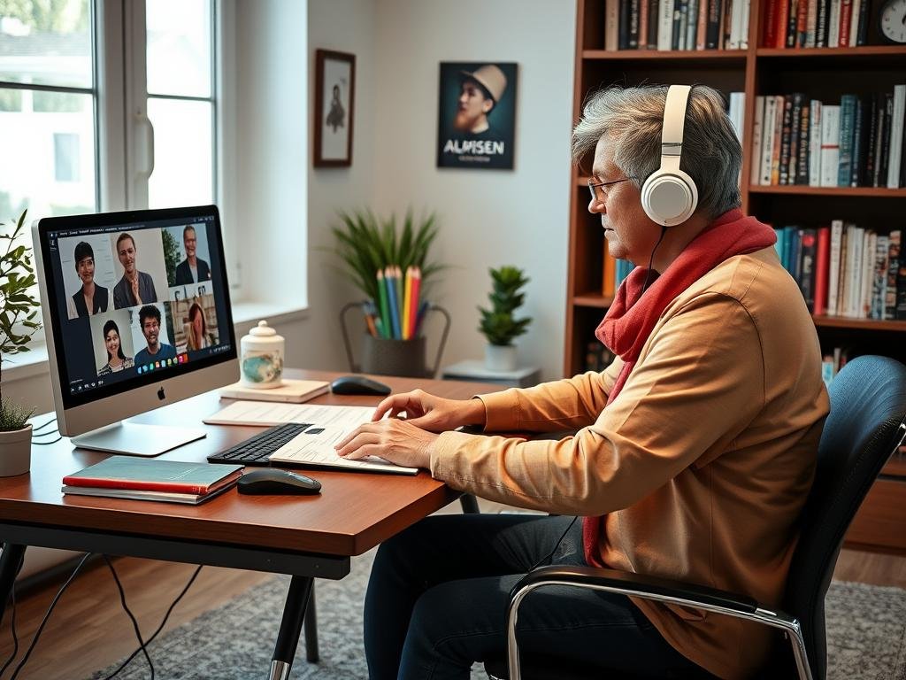 Insegnante che tiene una lezione online da casa