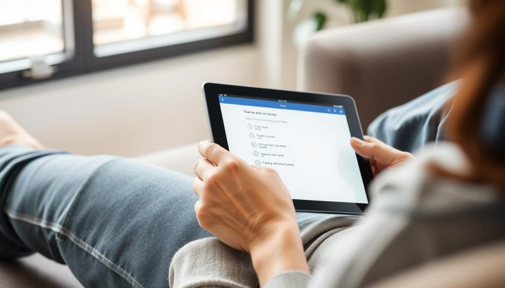 Persona che completa sondaggi online per guadagnare soldi extra