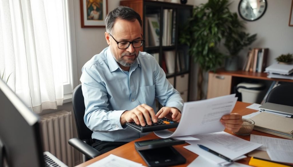 Persona che gestisce documenti fiscali per attività da casa