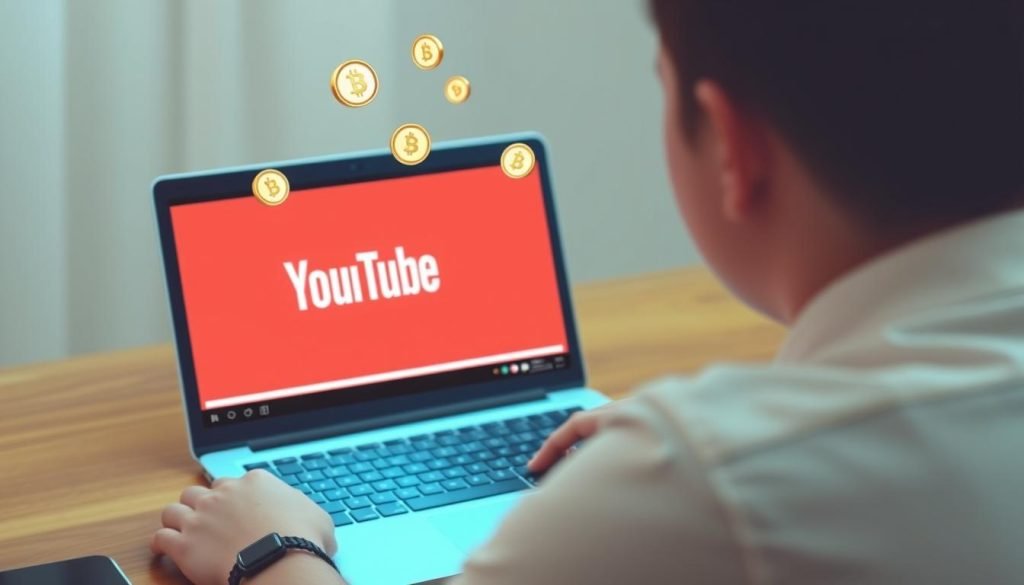 Persona che guadagna con YouTube su laptop