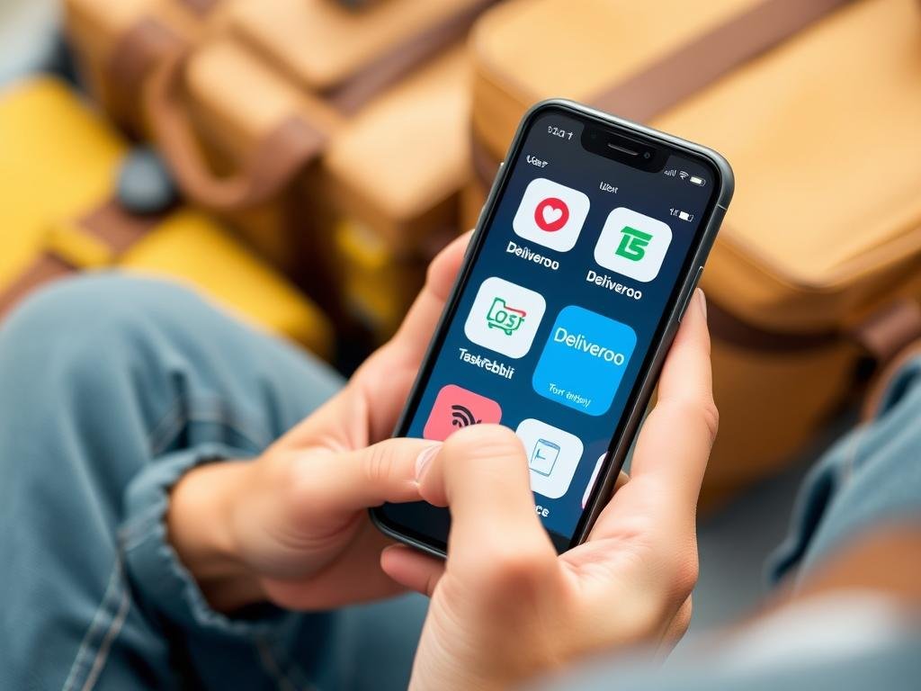 Persona che utilizza app di gig economy per guadagnare soldi extra