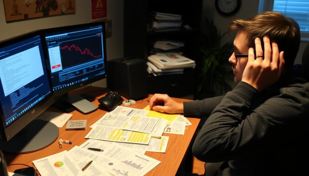 Persona frustrata davanti al computer per errori nel guadagnare online