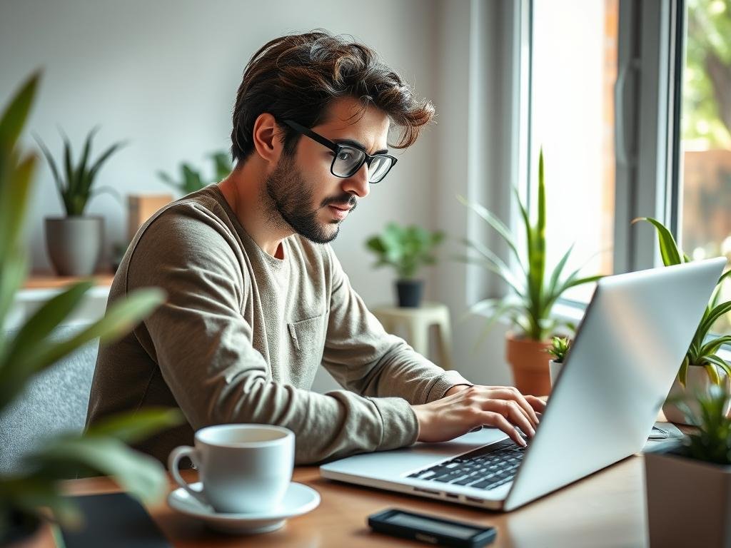 Professionista freelance che lavora da casa con computer portatile