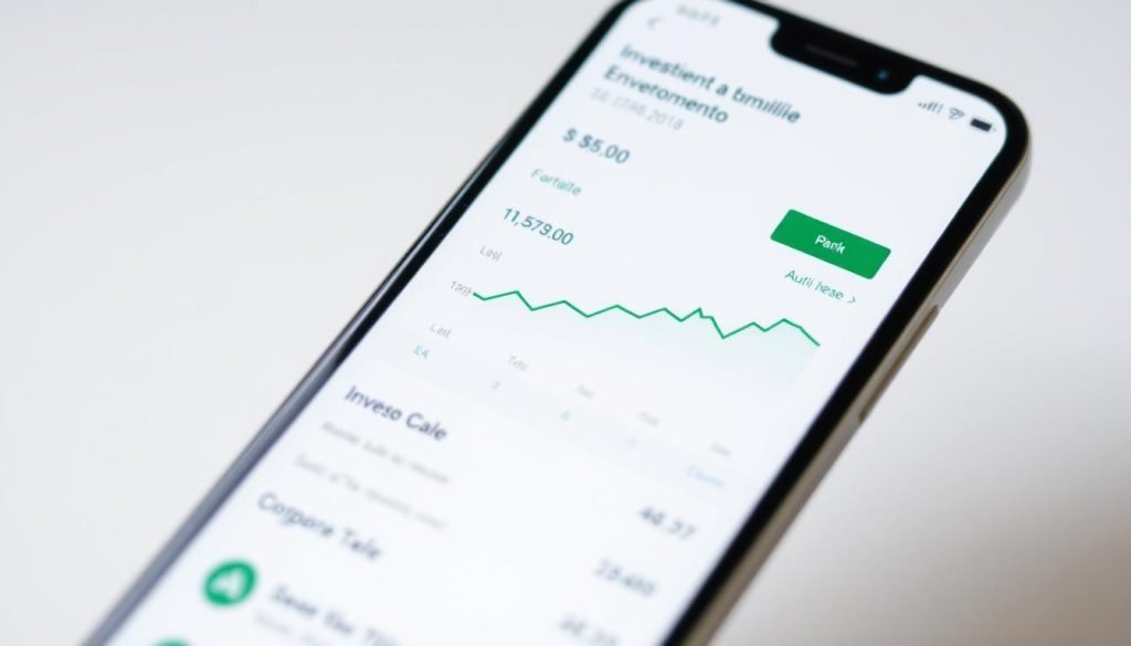 App di investimento che mostra grafici di crescita e opzioni di investimento