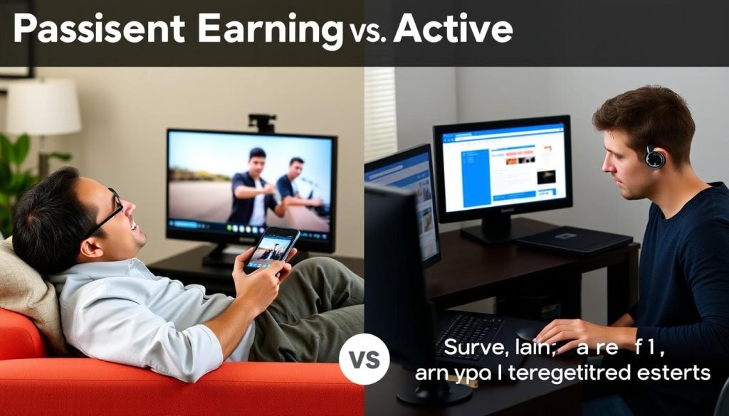 Confronto tra guadagno passivo e attivo guardando pubblicità