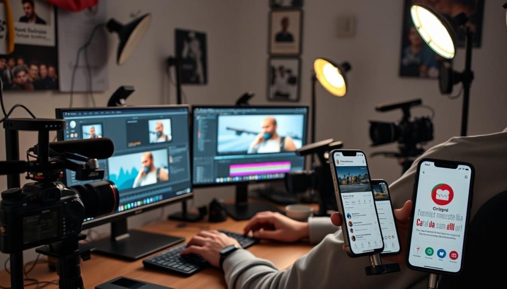 Content creator che utilizza strumenti di editing