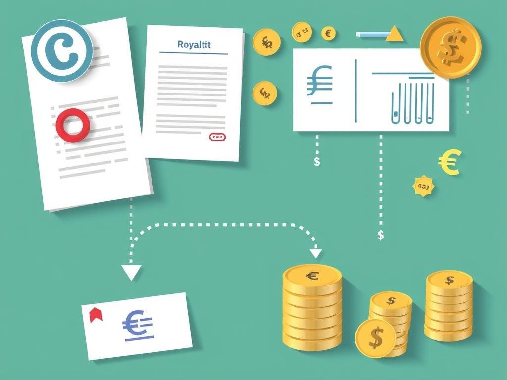 Documenti di copyright e royalties con simboli di proprietà intellettuale
