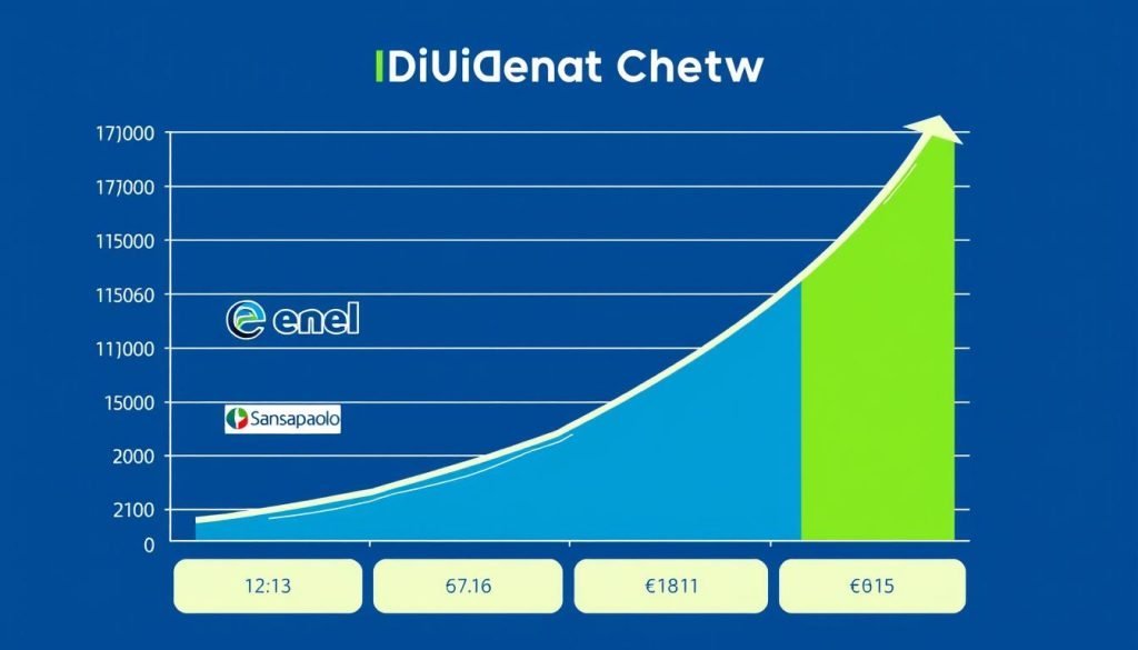 Grafico di crescita di dividendi azionari con simboli di aziende italiane che pagano dividendi