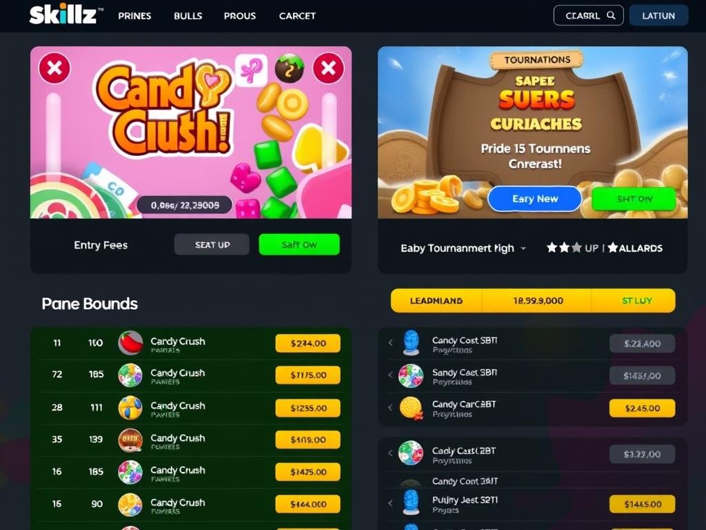 Interfaccia di Skillz con tornei di Candy Crush disponibili