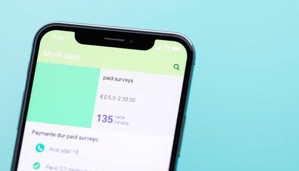 Interfaccia di un'app per sondaggi retribuiti con elenco di sondaggi disponibili