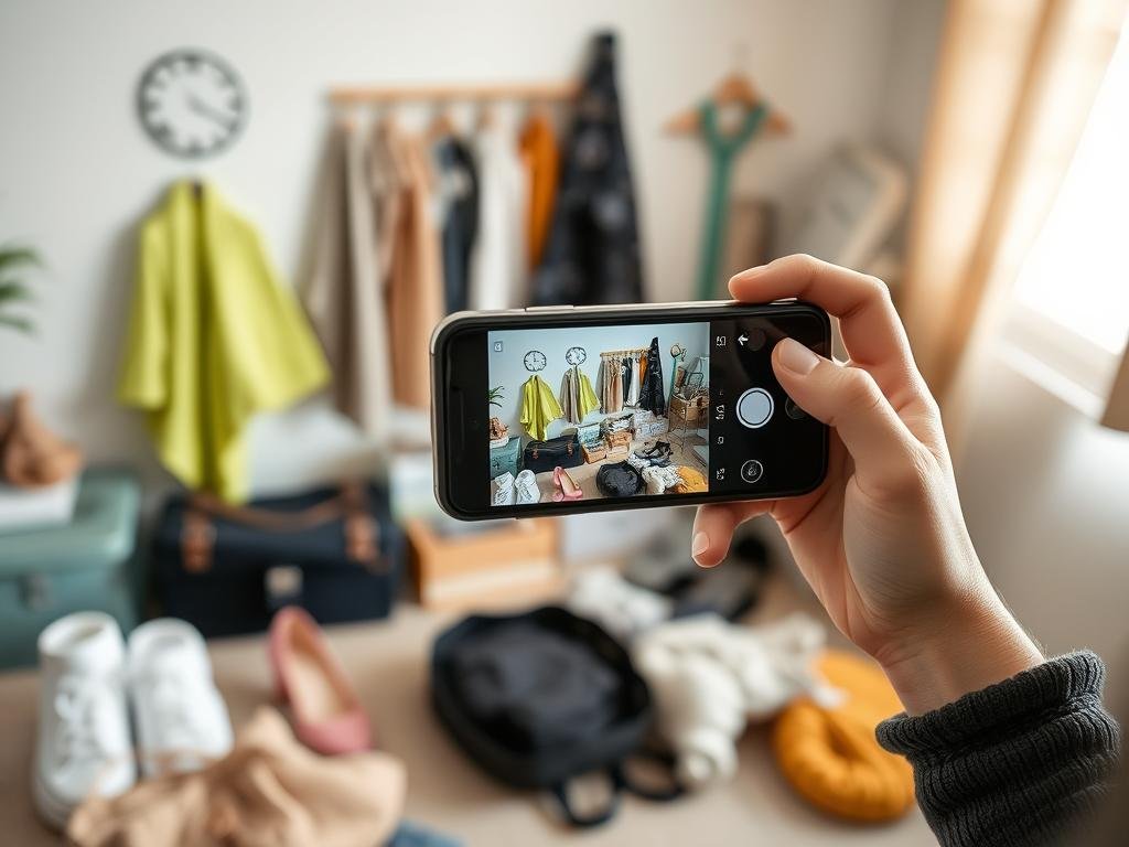 Persona che fotografa oggetti da vendere online per guadagnare da casa senza investire