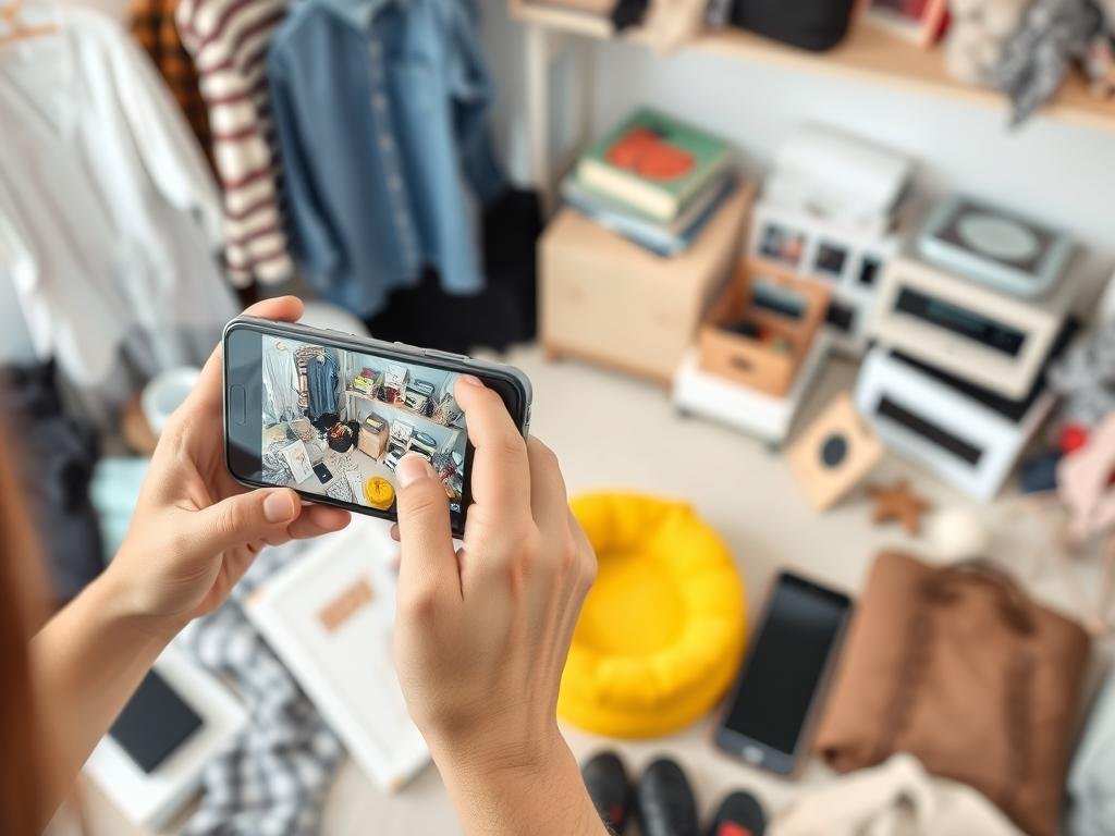 Persona che fotografa oggetti usati per venderli online