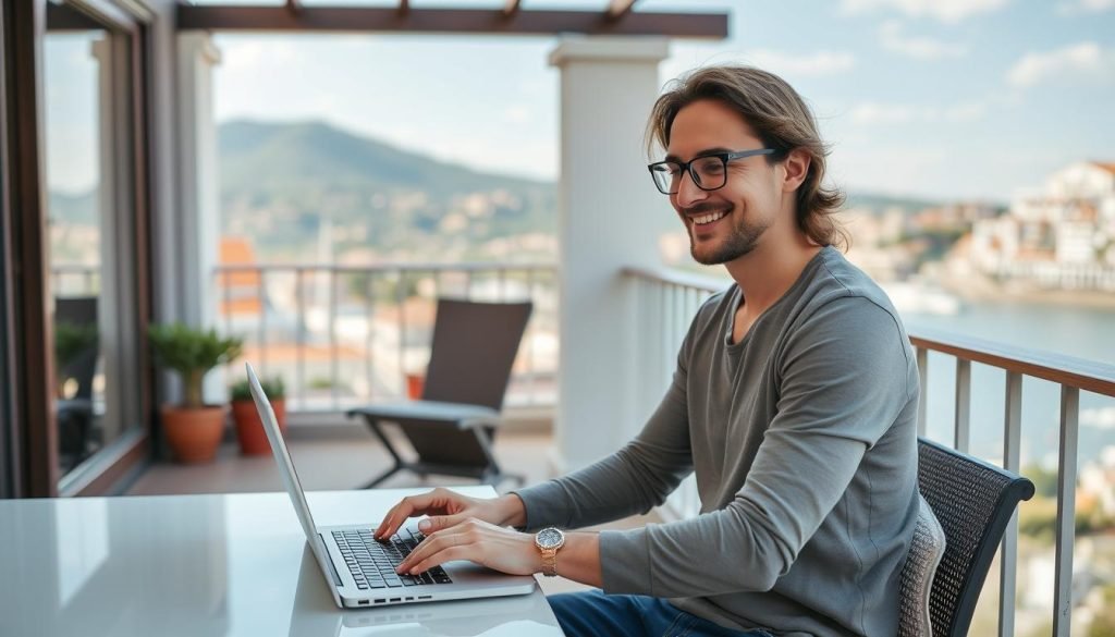 Persona che lavora da remoto in un ambiente rilassante