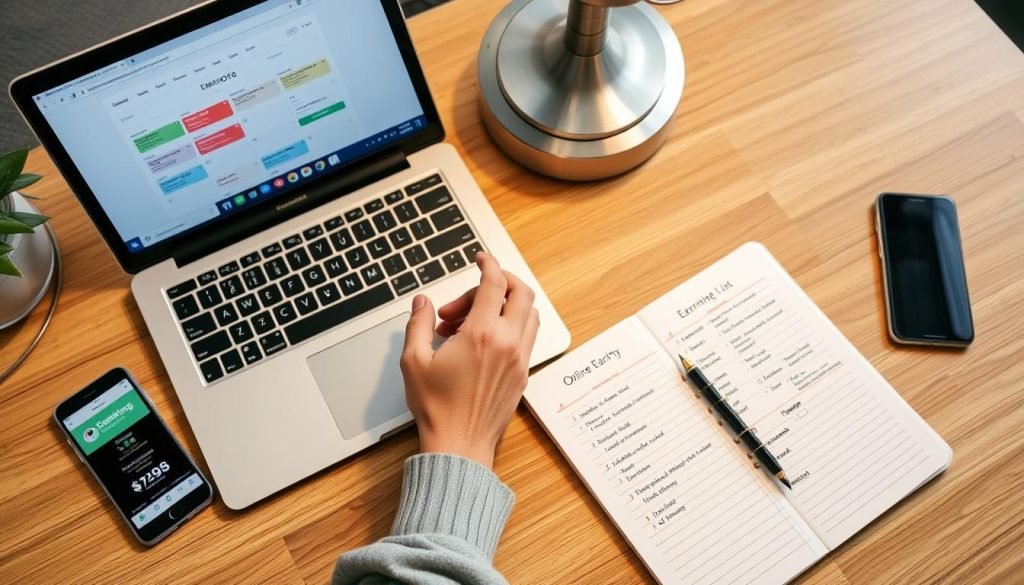 Persona che organizza il tempo per massimizzare i guadagni online