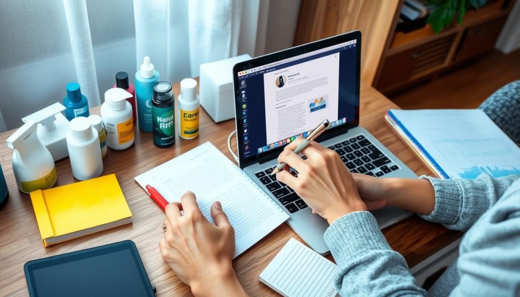 Persona che scrive recensioni di prodotti per guadagnare da casa senza investire