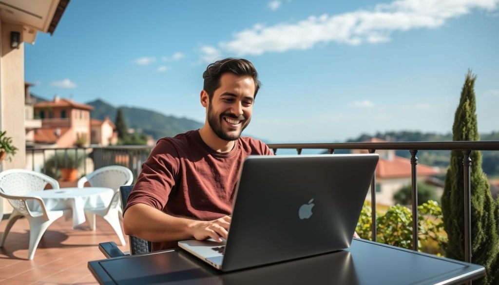 Professionista che lavora da remoto in un ambiente rilassante