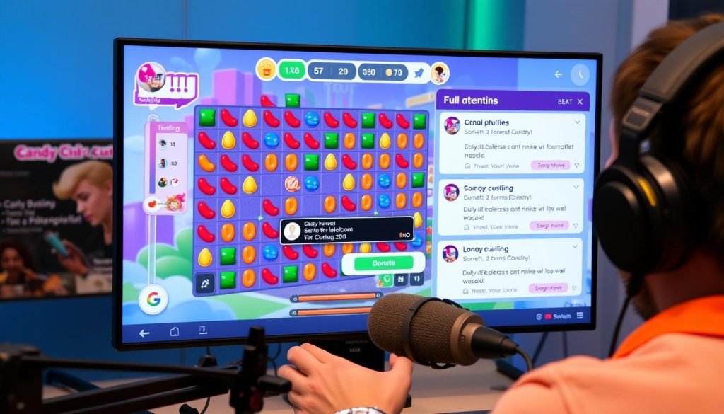 Streamer che gioca a Candy Crush su Twitch con donazioni dei fan